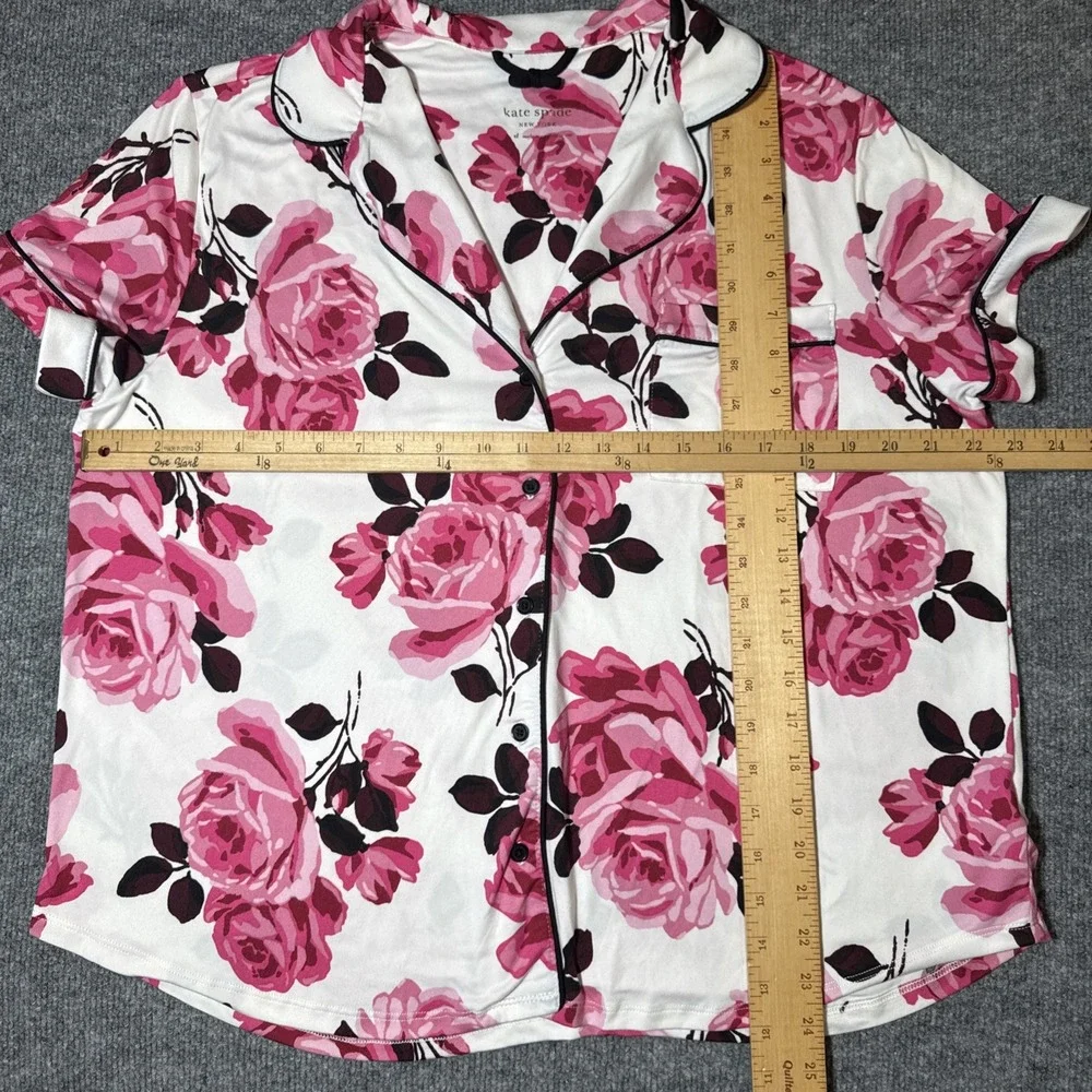 Kate Spade Tunic Shirt‎ Womens XL Sleepwear White Pink Floral Button Up Pajama